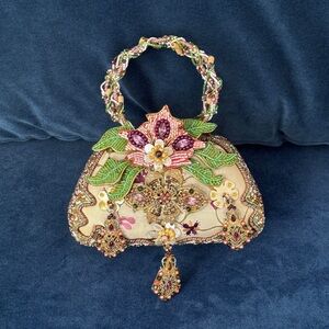 Mary Frances Beaded Flower Embellished
Top handle Purse